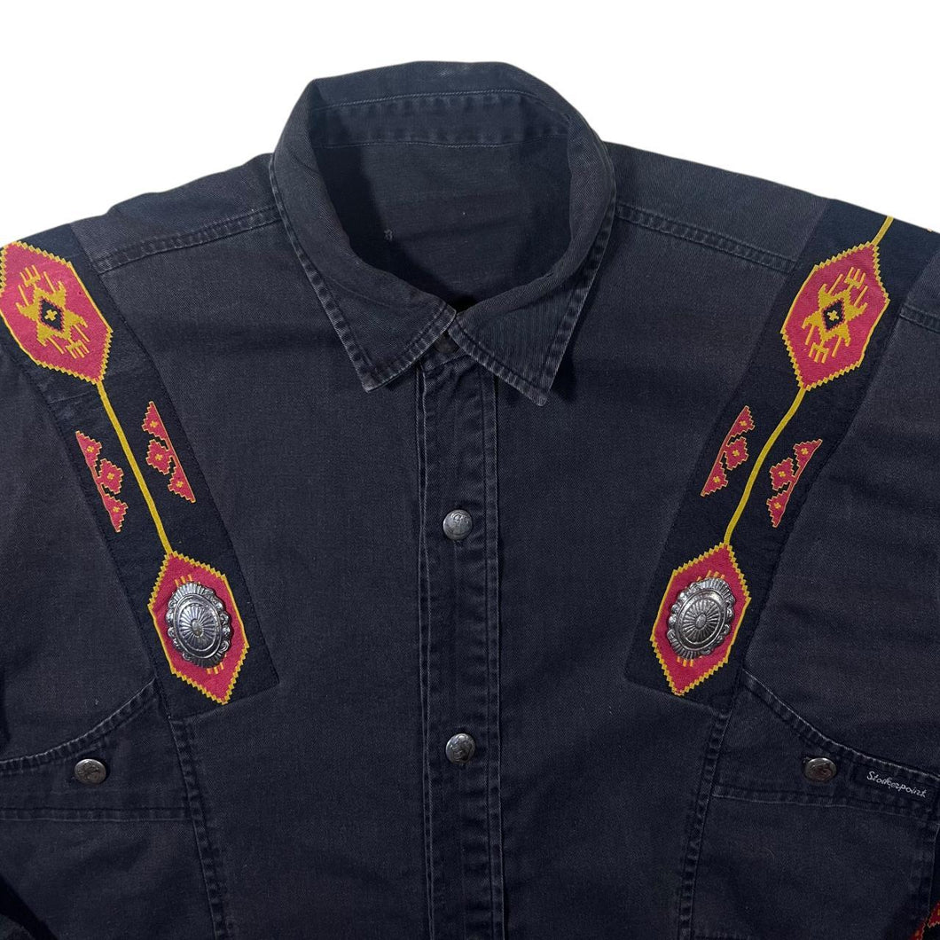 Vintage Stockerpoint Cowboy Western Aztec Patterned Ribbon Long Sleeve Shirt
