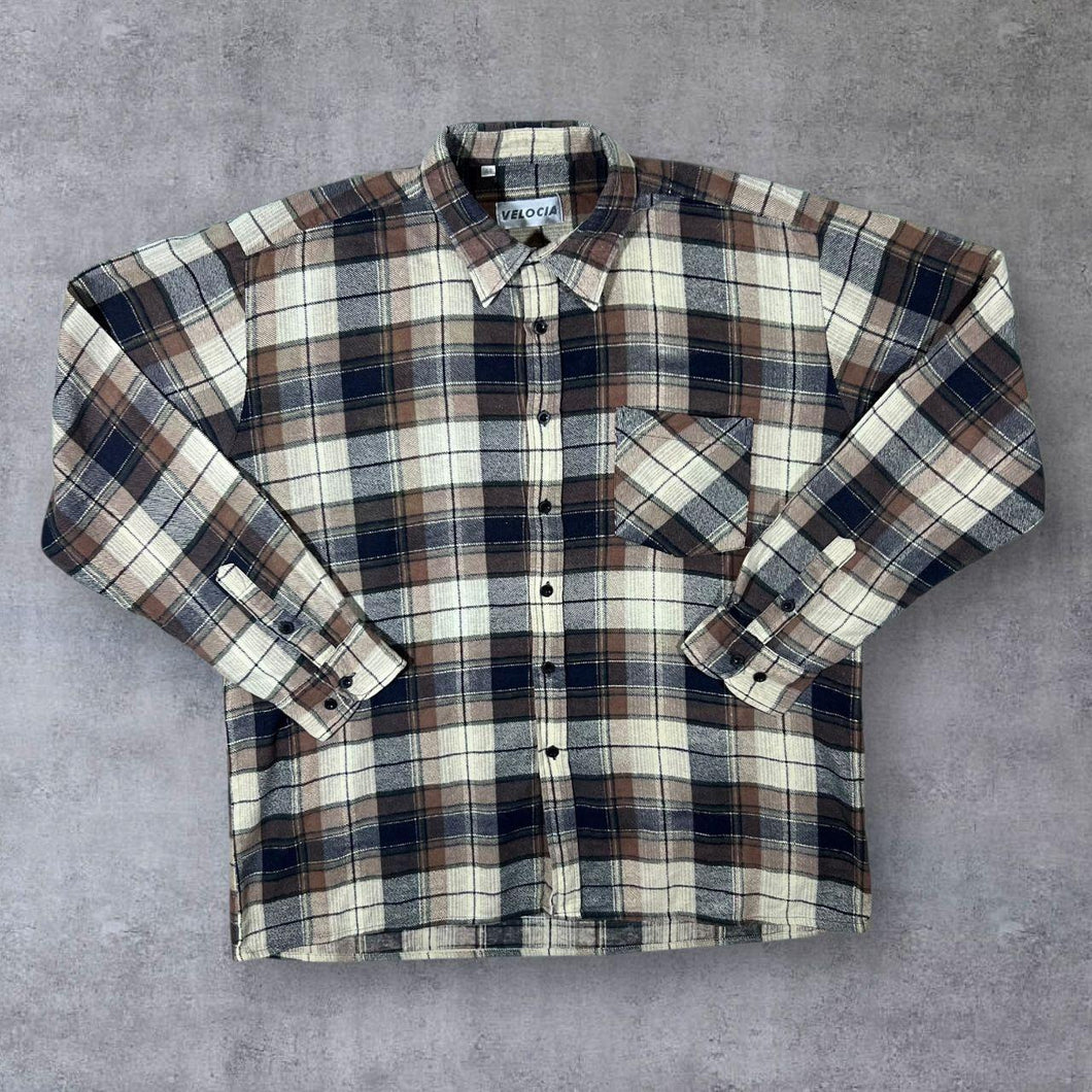 Vintage Velocia Multi Plaid Check Long Sleeve Cotton Flannel Shirt