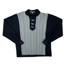 Load image into Gallery viewer, Vintage Doramati Black White Grey Check Buckle Tie Long Sleeve Shirt Top
