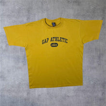 Load image into Gallery viewer, Early 00's GAP Athletic Made In USA Logo Spellout Graphic Yellow Short Sleeve T-Shirt
