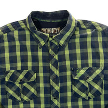 Load image into Gallery viewer, Realtree Western Green Navy Blue Check Popper Button Long Sleeve Shirt
