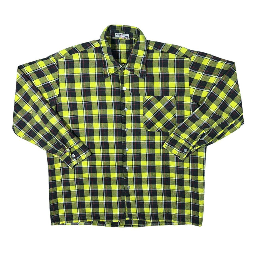 Vintage Friendship Yellow Mix Plaid Check Long Sleeve Flannel Shirt