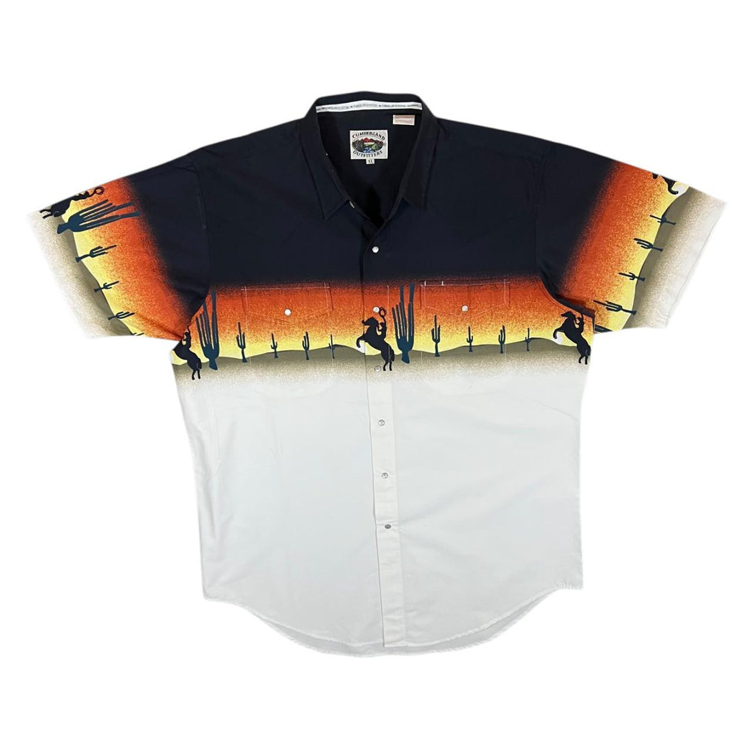 Vintage CUMBERLAND OUTFITTERS Cowboy Western Sunset Popper Short Sleeve Cotton Shirt