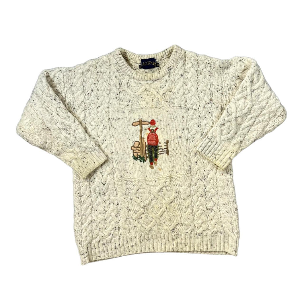 Vintage 90's ACORN Embroidered Hiker Heavy Wool Cable Knit Sweater Jumper