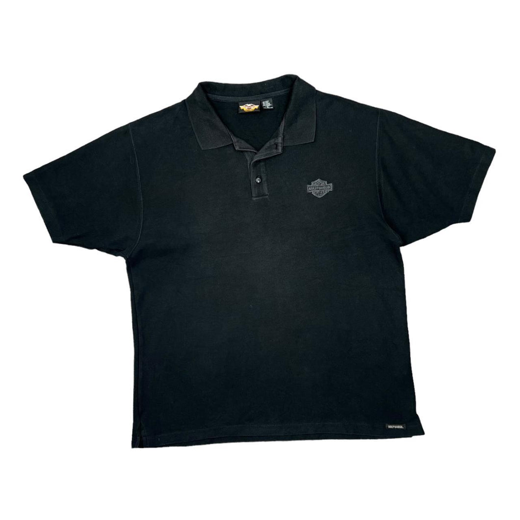 Early 00's HARLEY DAVIDSON MOTORCYCLES Classic Embroidered Mini Logo Biker Short Sleeve Polo Shirt
