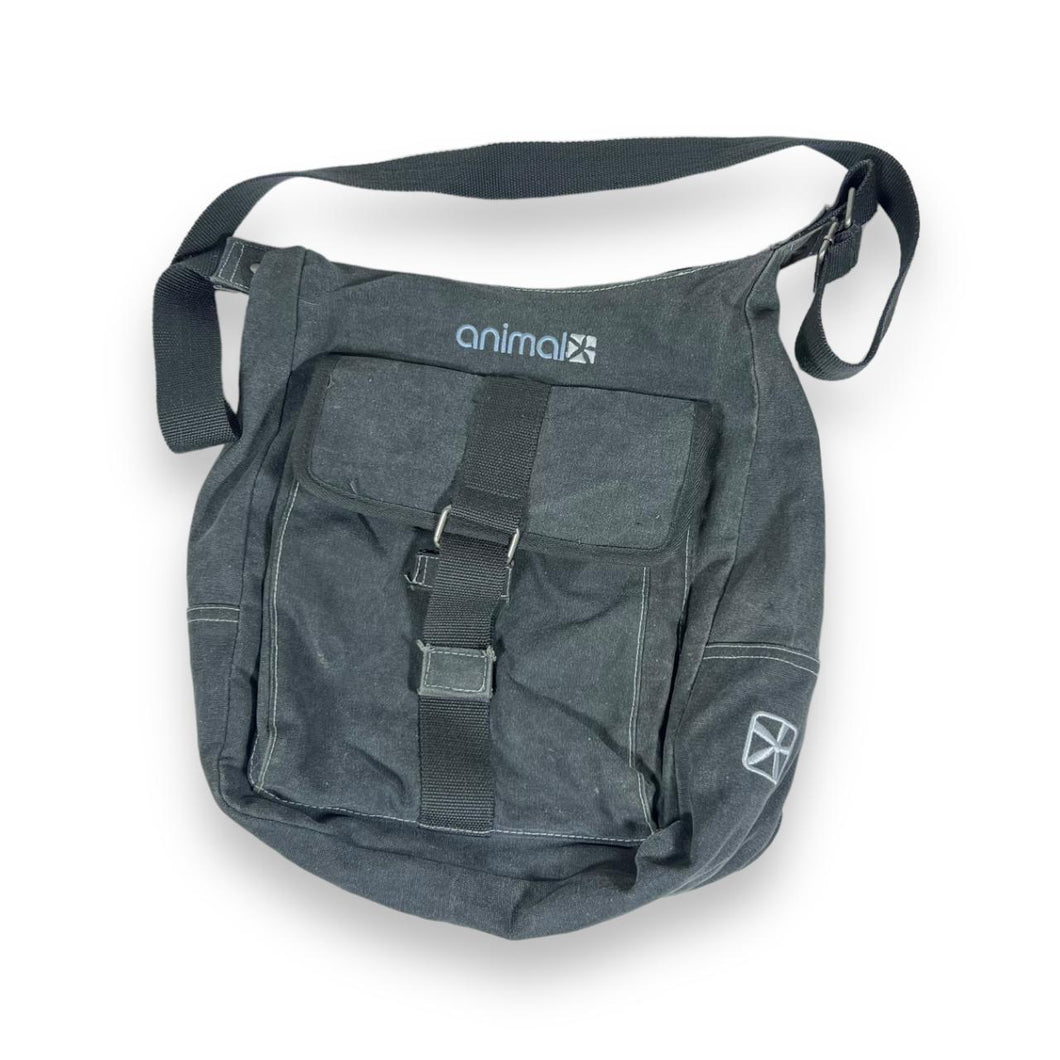 Early 00's ANIMAL Embroidered Mini Logo Grey Y2K Surfer Single Strap Satchel Cross Body Bag