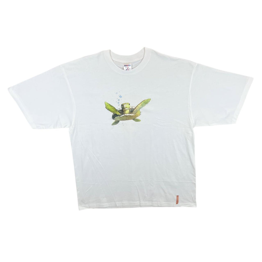 Vintage Jerzees Turtle Marine Ocean Wildlife Graphic White T-Shirt