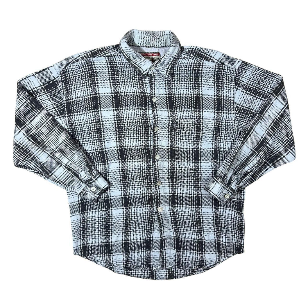 Vintage 90's American Trade Blue-Grey Black Check Long Sleeve Flannel Shirt