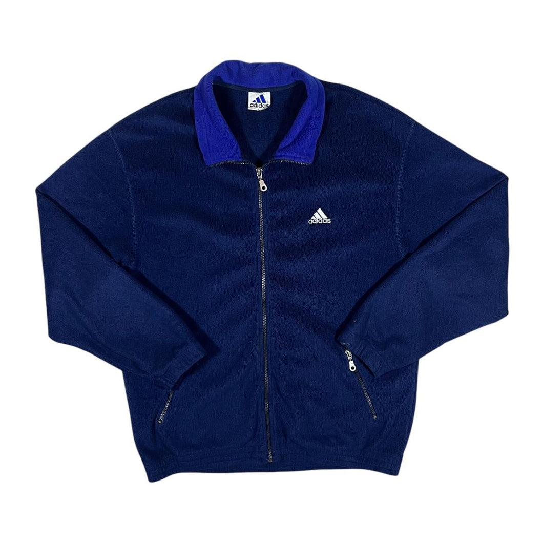 Vintage ADIDAS Classic Embroidered Mini Logo Blue Zip Fleece Sweatshirt