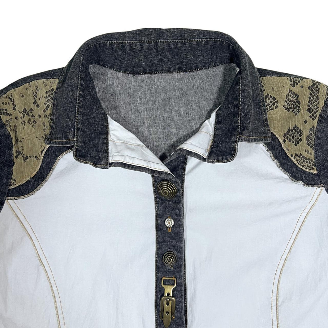 Western Style Snakeskin Patterned Cotton Elastane Long Sleeve Shirt