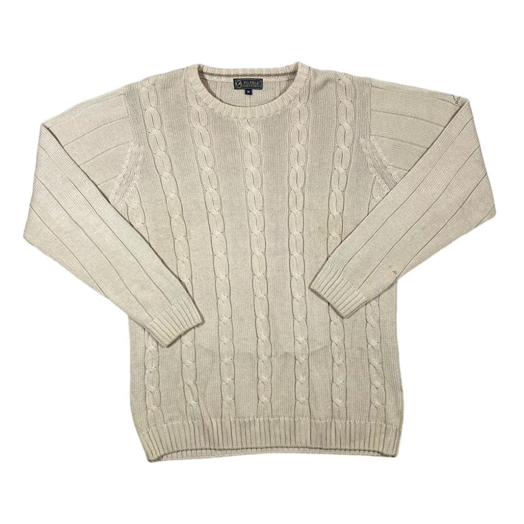 P.G.FIELD Classic Cream Cotton Cable Knit Crewneck Sweater Jumper