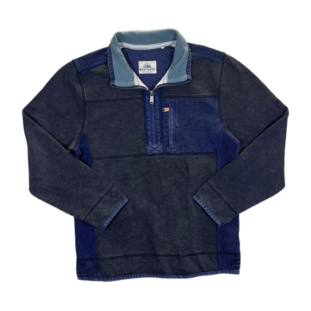 MANTARAY Colour Block Navy Blue Black 1/4 Zip Pullover Sweatshirt