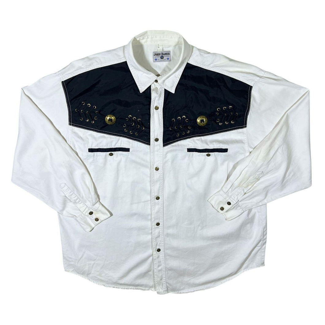 Vintage John Baner Cowboy Western White Black Long Sleeve Cotton Shirt