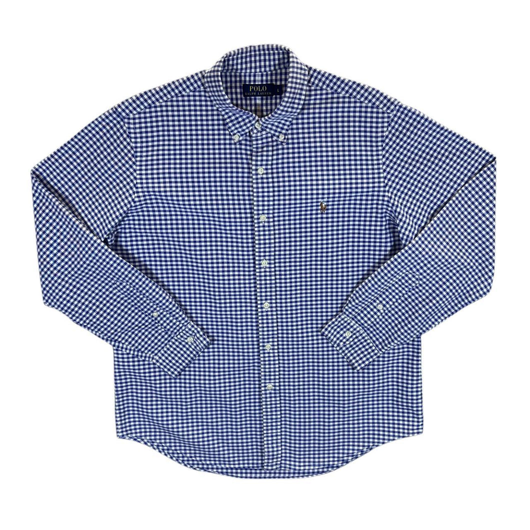 Polo Ralph Lauren Blue White Plaid Check Long Sleeve Button-Up Cotton Shirt