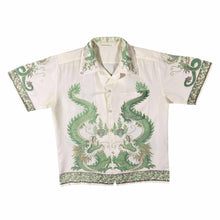 Load image into Gallery viewer, Early 00&#39;s Gothic Y2K Traditional Dragon Graphic Cream Green Short Sleeve Shirt
