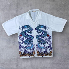 Load image into Gallery viewer, Early 00's Hai Zhou Goth Y2K Traditional Dragon Graphic Open Collar White Shirt
