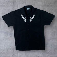 Load image into Gallery viewer, Early 00's Identic Goth Y2K Tribal Embroidered Motif Black Polyester Shirt
