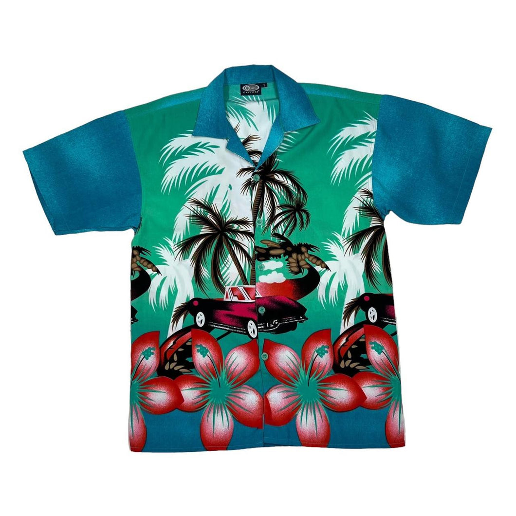 Early 00’s OXYZONE Hawaiian Tropical Car Patterned All-Over Print Polyester Shirt