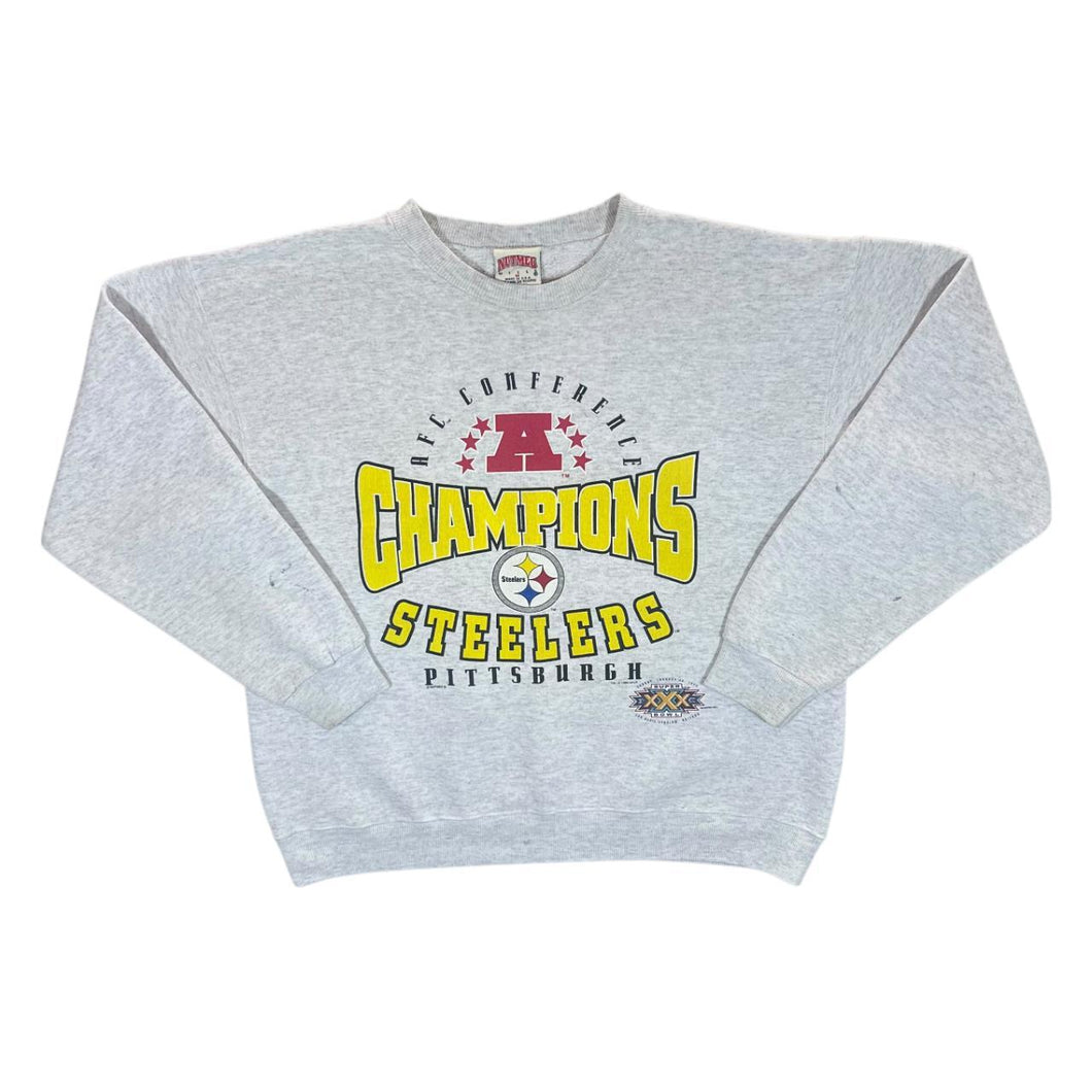 Vintage Nutmeg Mills (1996) NFL PITTSBURGH STEELERS Graphic Grey Sweatshirt