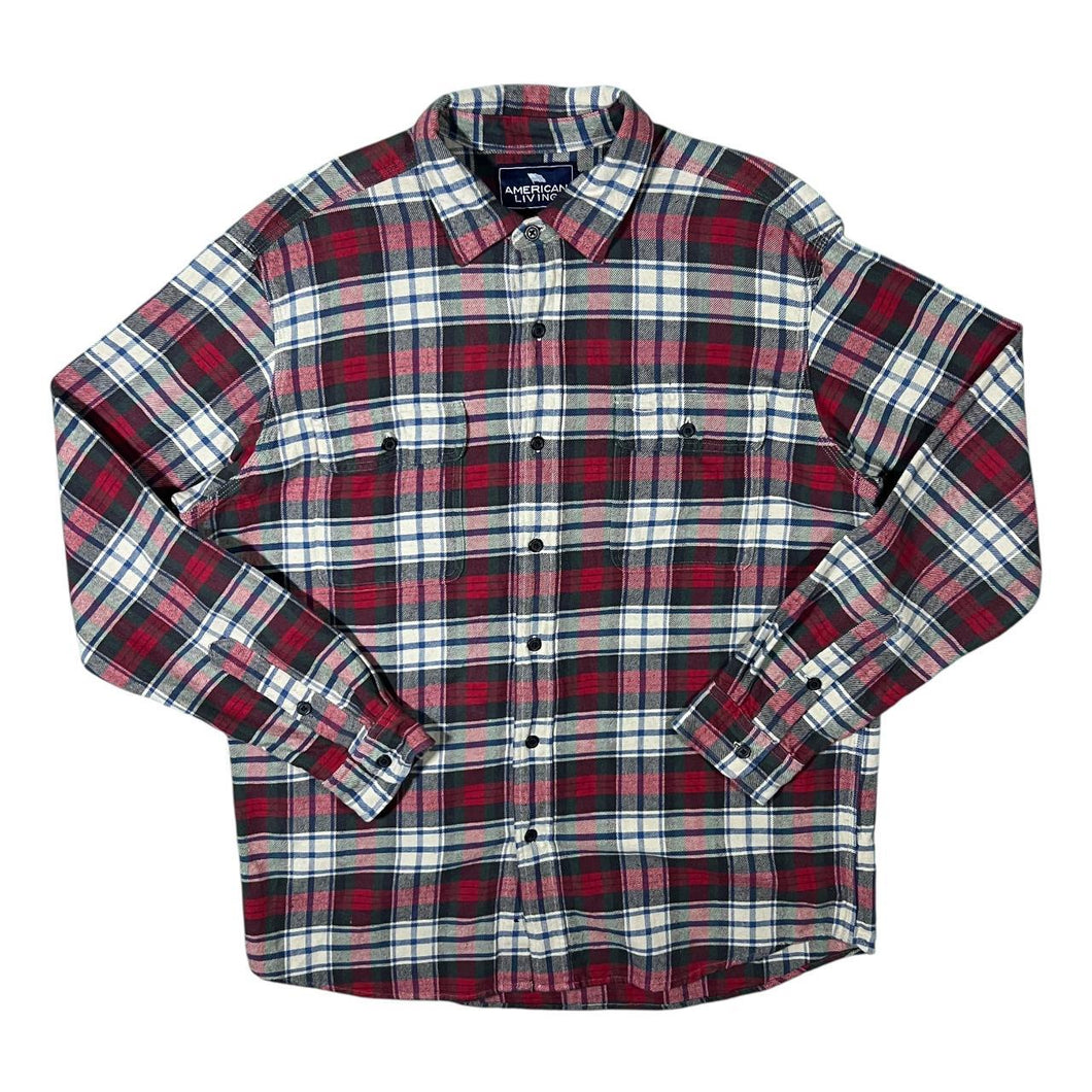 Vintage American Living Multi Plaid Check Long Sleeve Cotton Flannel Shirt