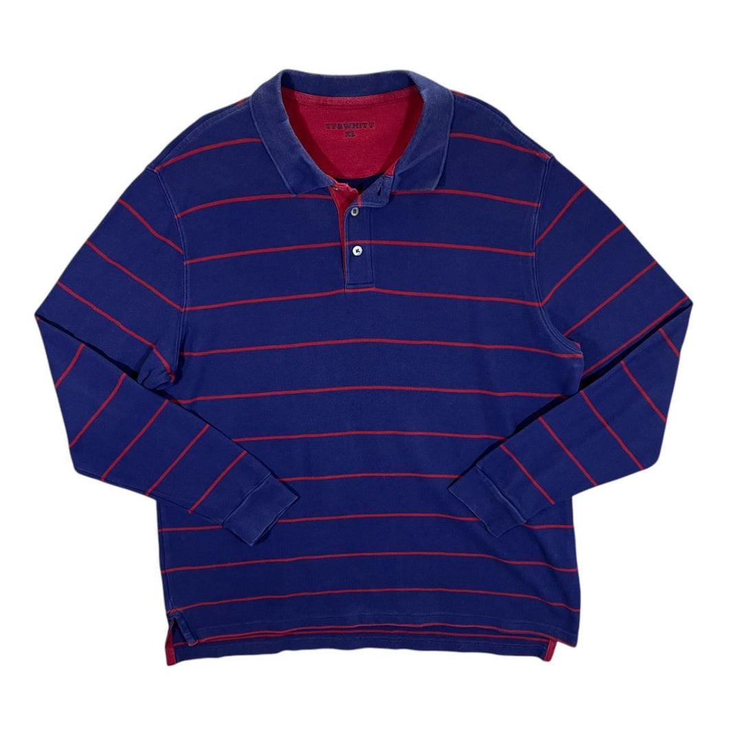 Early 00's CHARLES TYRWHITT Blue Red Striped Long Sleeve Polo Shirt