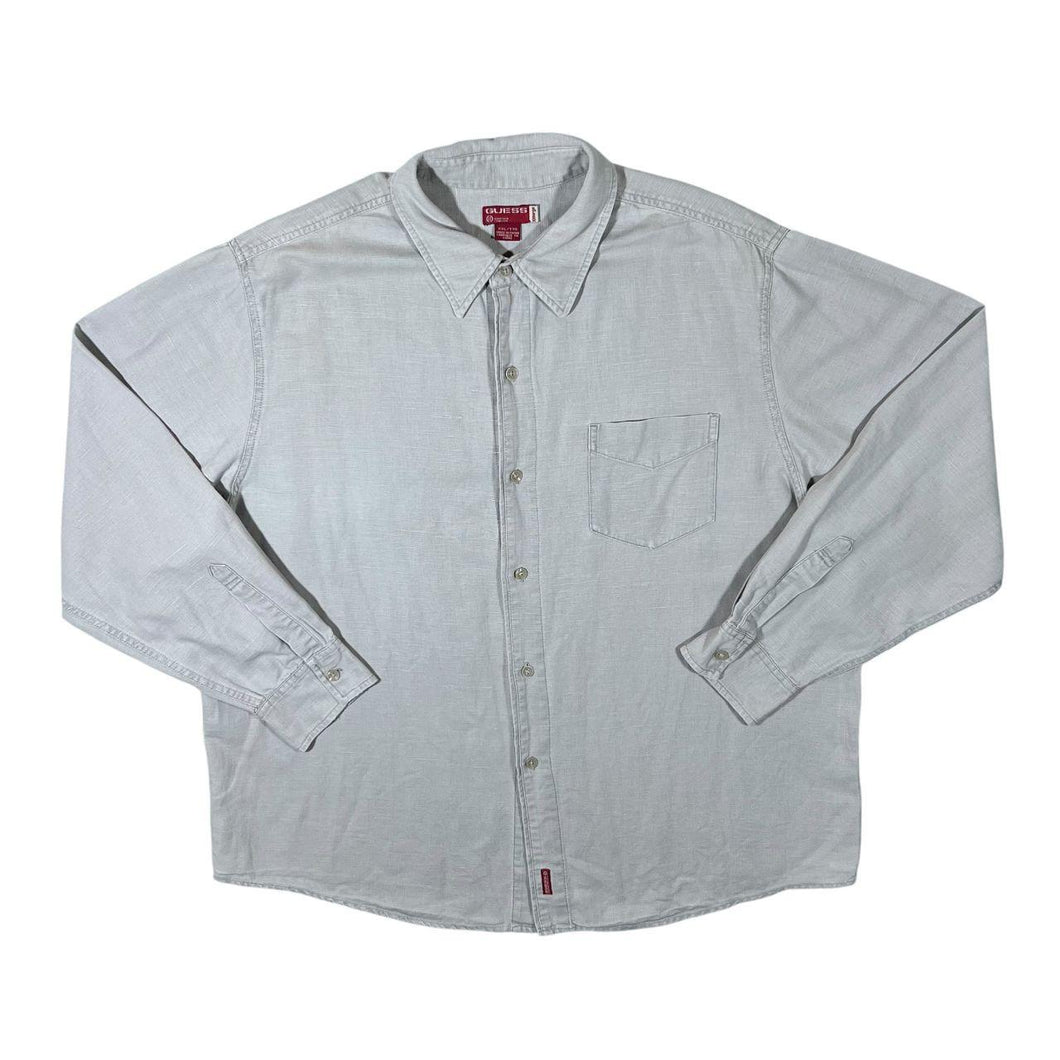 Early 00's Guess Classic Beige Long Sleeve Cotton Linen Blend Shirt