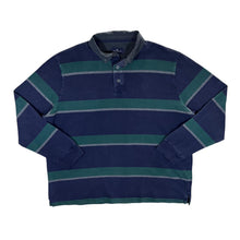 Load image into Gallery viewer, BLUE HARBOUR Navy Blue Green Striped Mini Logo Long Sleeve Polo Shirt
