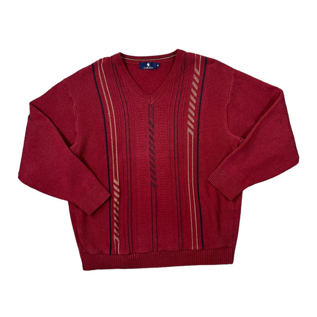 Vintage CARSON Grandad Patterned Cotton Acrylic V-Neck Sweater Jumper