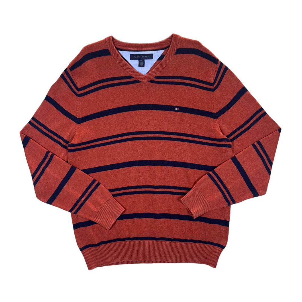 TOMMY HILFIGER Embroidered Mini Logo Striped V-Neck Sweater Jumper