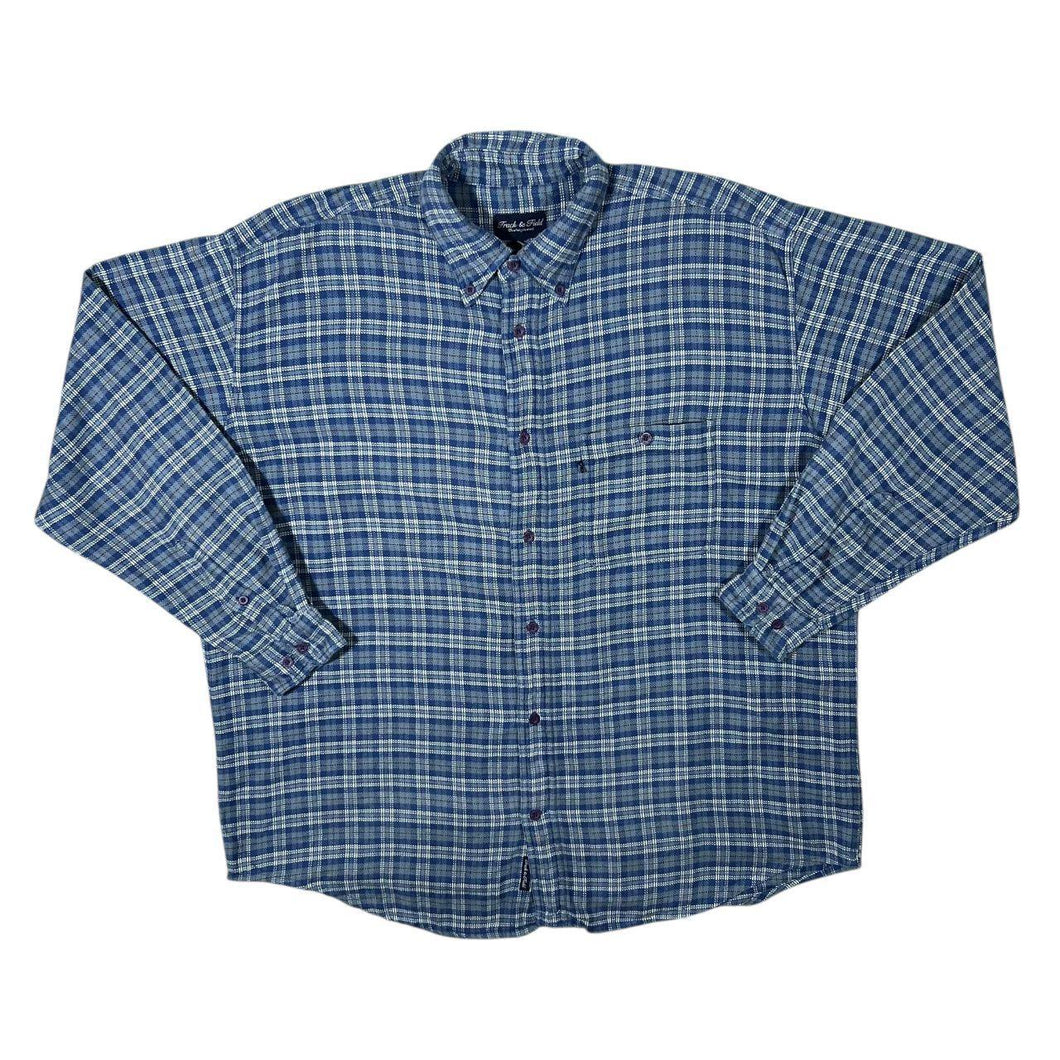 Vintage Track & Field Blue Plaid Check Long Sleeve Cotton Flannel Button-Up Shirt