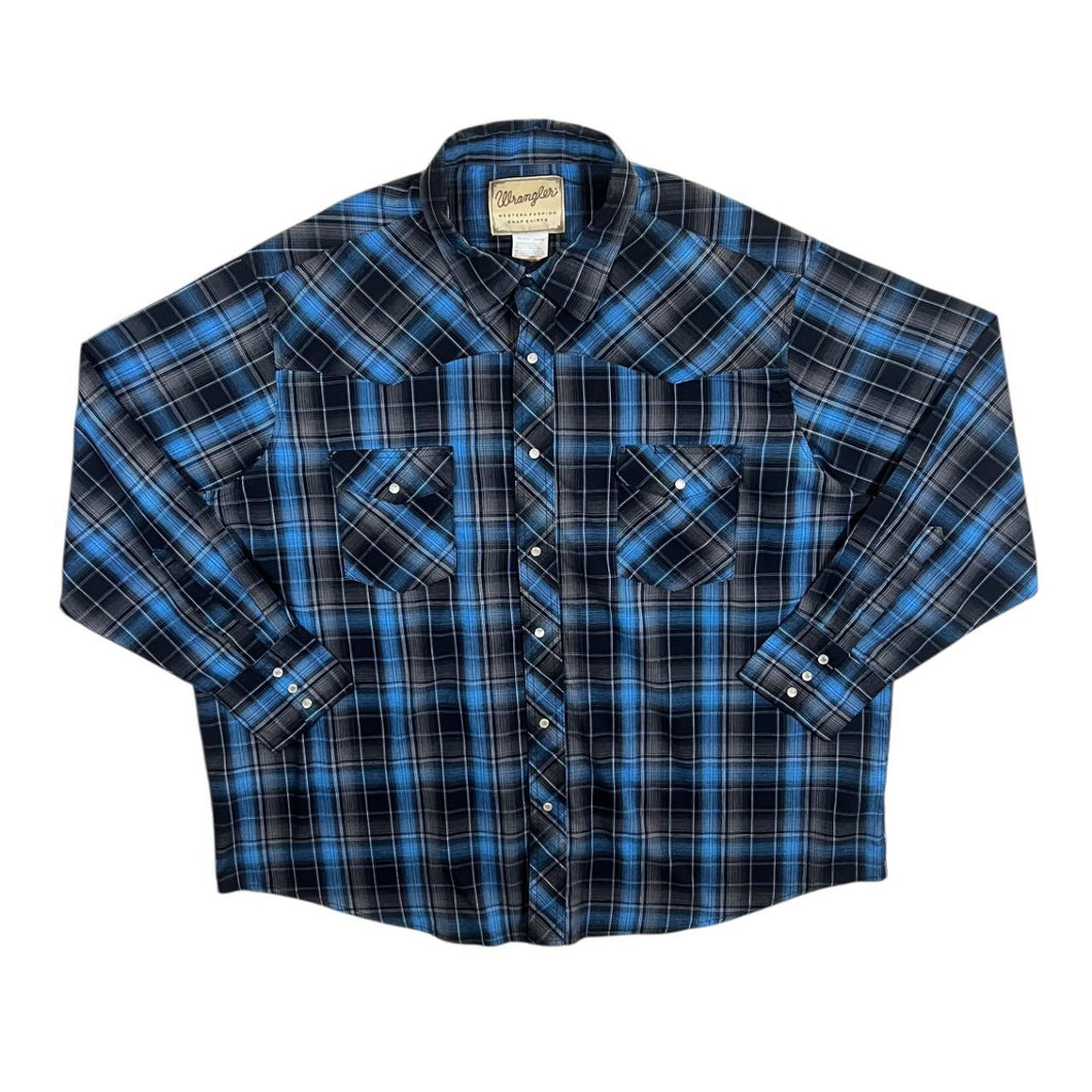 Vintage Wrangler Plaid Check Cowboy Western Pearl Snap Popper Long Sleeve Shirt