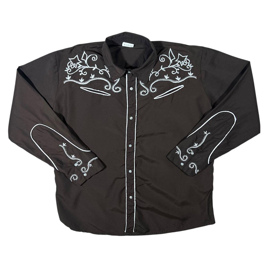 Boland Cowboy Western Embroidered Brown Long Sleeve Polyester Shirt