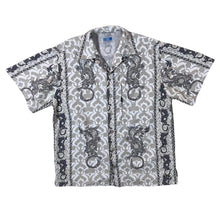 Load image into Gallery viewer, Early 00&#39;s Crossby Gothic Y2K Traditional Dragon Patterned White Grey Short Sleeve Shirt
