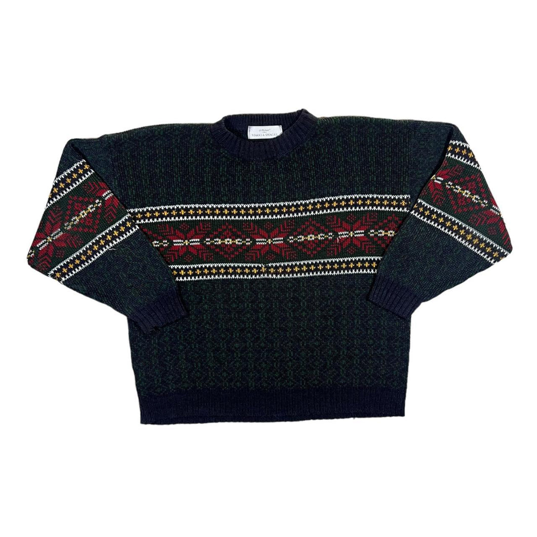 Vintage 90's ST MICHAEL Marks & Spencer Grandad Patterned Acrylic Knit Sweater Jumper