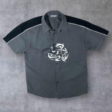 Load image into Gallery viewer, Early 00's Identic Goth Y2K Tribal Dragon Graphic Grey Short Sleeve Shirt
