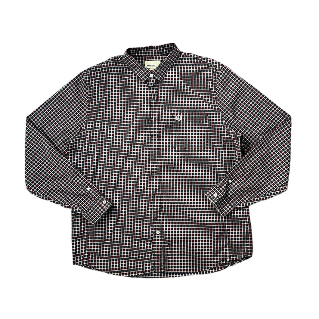 FRED PERRY x BRADLEY WIGGINS Classic Check Embroidered Pocket Logo Mod Long Sleeve Cotton Shirt