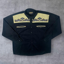 Load image into Gallery viewer, Vintage Atlas For Men Cowboy Western Embroidered Aztec Black Cotton Long Sleeve Shirt
