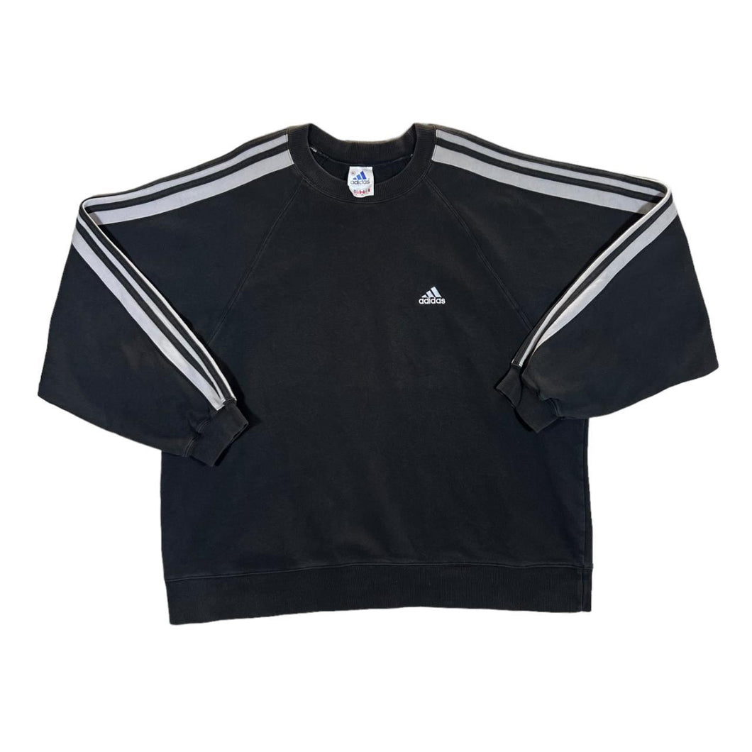 Vintage ADIDAS Three Stripe Embroidered Mini Logo Heavyweight Black Crewneck Sweatshirt