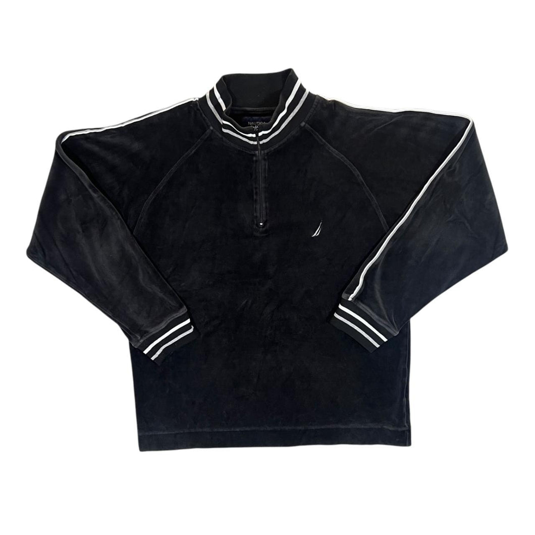 Nautica Mini Logo Black Velour 1/4 Zip Pullover Sweatshirt