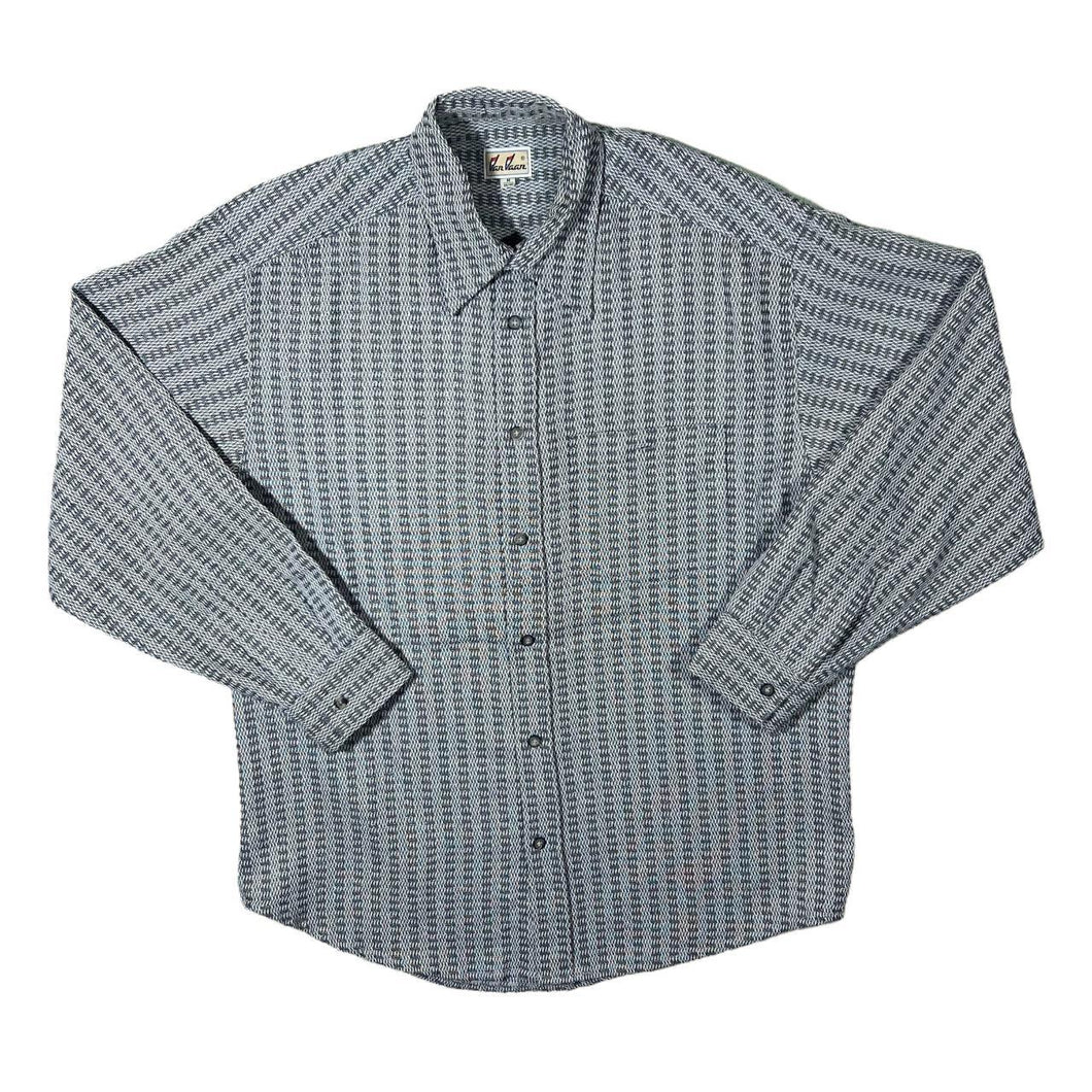 Vintage Van Vaan Grey Houndstooth Check Pattern Long Sleeve Viscose Polyester Shirt