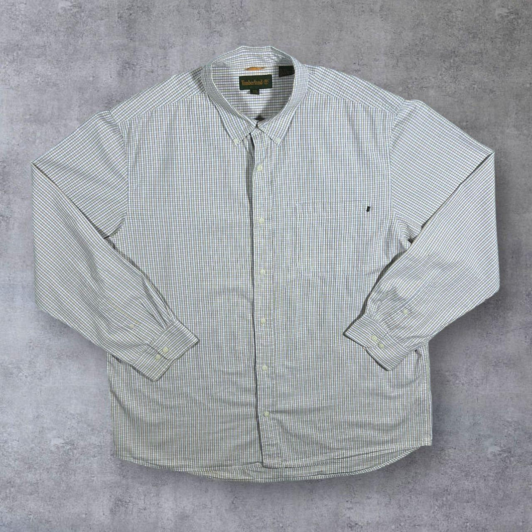 Vintage Timberland White Yellow Blue Check Cotton Long Sleeve Button-Up Shirt