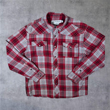 Load image into Gallery viewer, Wind River Red Grey Cowboy Western Plaid Check Popper Long Sleeve Shirt
