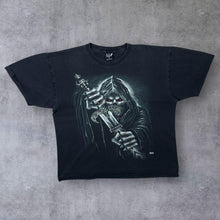 Load image into Gallery viewer, Vintage WILD Gothic Fantasy Sword Grim Reaper Skeleton Graphic Black T-Shirt

