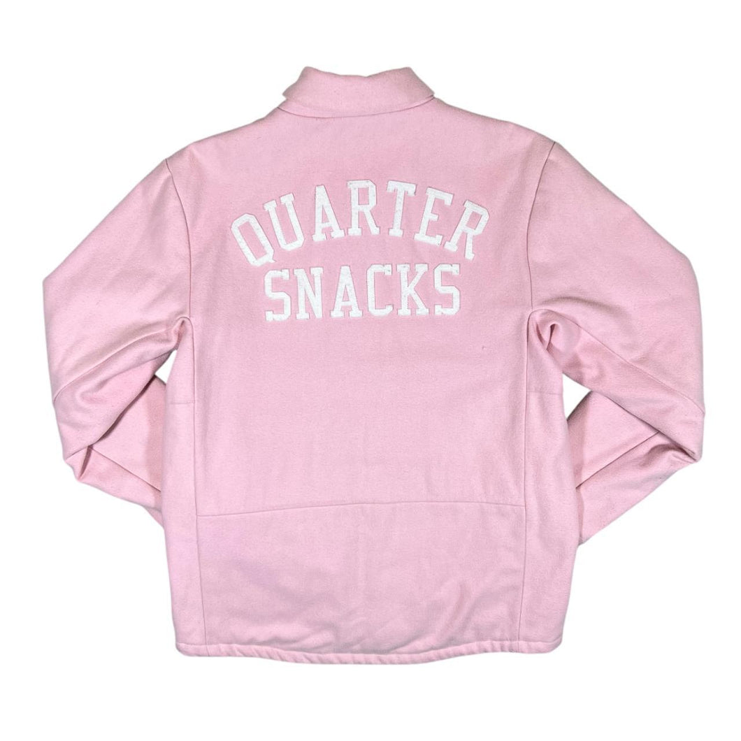 NIKE SB x QUARTERSNACKS Embroidered Spellout Baby Pink Letterman Varsity Jacket