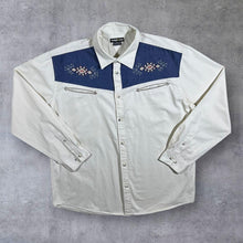 Load image into Gallery viewer, Atlas For Men Cowboy Western Cream Embroidered Blue Native Panel Cotton Long Sleeve Shirt
