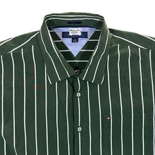 Load image into Gallery viewer, Tommy Hilfiger &quot;Custom Fit&quot; Green White Striped Long Sleeve Cotton Dress Shirt

