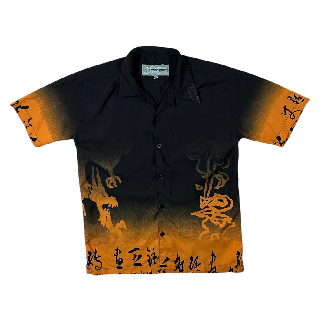 Early 00's Urban Gear Gothic Y2K Dragon Black Orange Short Sleeve Shirt