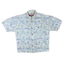 Load image into Gallery viewer, Vintage SIGNUM Crazy Abstract Blue Patterned Short Sleeve Flannel Shirt
