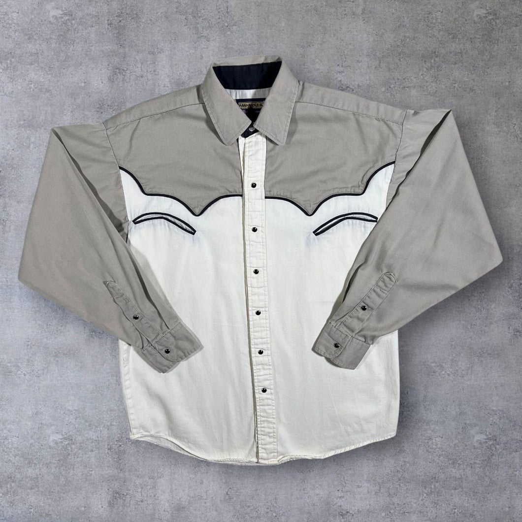 Vintage 90's Panhandle Slim Cowboy Western Beige Cream Popper Long Sleeve Shirt