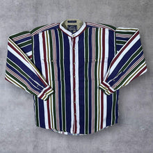 Load image into Gallery viewer, Vintage Bogari Studio Multi Colour Striped Long Sleeve Cotton Grandad Collar Shirt
